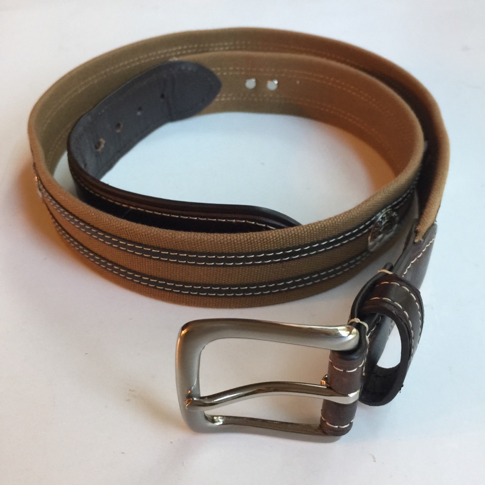 PEBBLE BEACH LOGO LEATHER/CANVAS BELT MENS 38